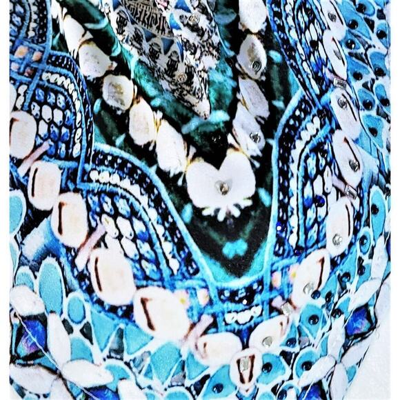 NWT La Moda Boho Bead Embellished Watercolor Hi-low Beach Cover-up Maxi Dress - Picture 8 of 9